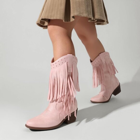 ⚡Girls Pink Cowgirl Boot Tassel Fringe Kids Western Boots Stylish & Comfortable - Picture 6 of 6